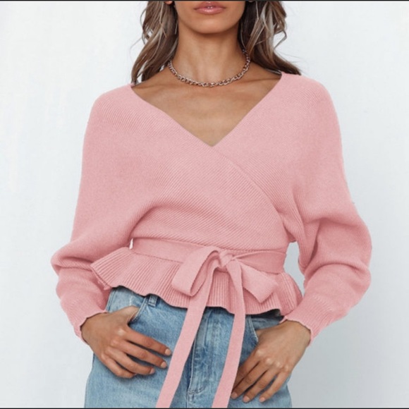 Saints + Secrets Faux Wrap Ribbed Ruffle Hem
Pink Sweater Size L - Picture 3 of 5